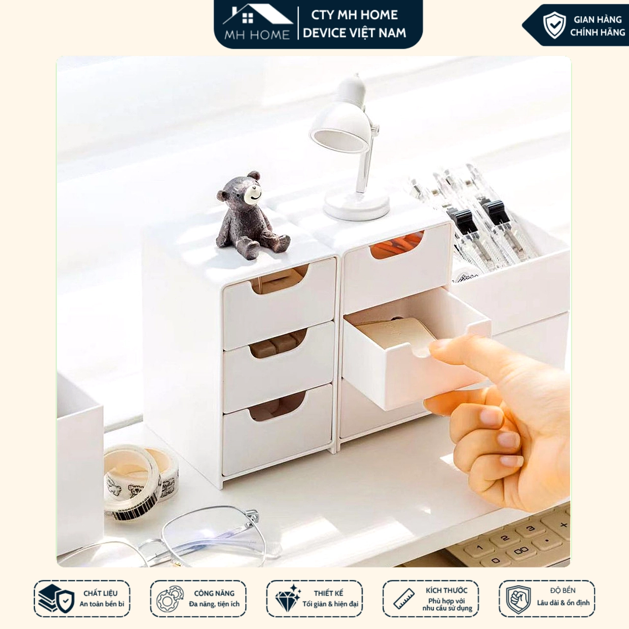 Tủ nhựa mini 3 tầng cao cấp – Đựng đồ trang điểm, phụ kiện, văn phòng phẩm